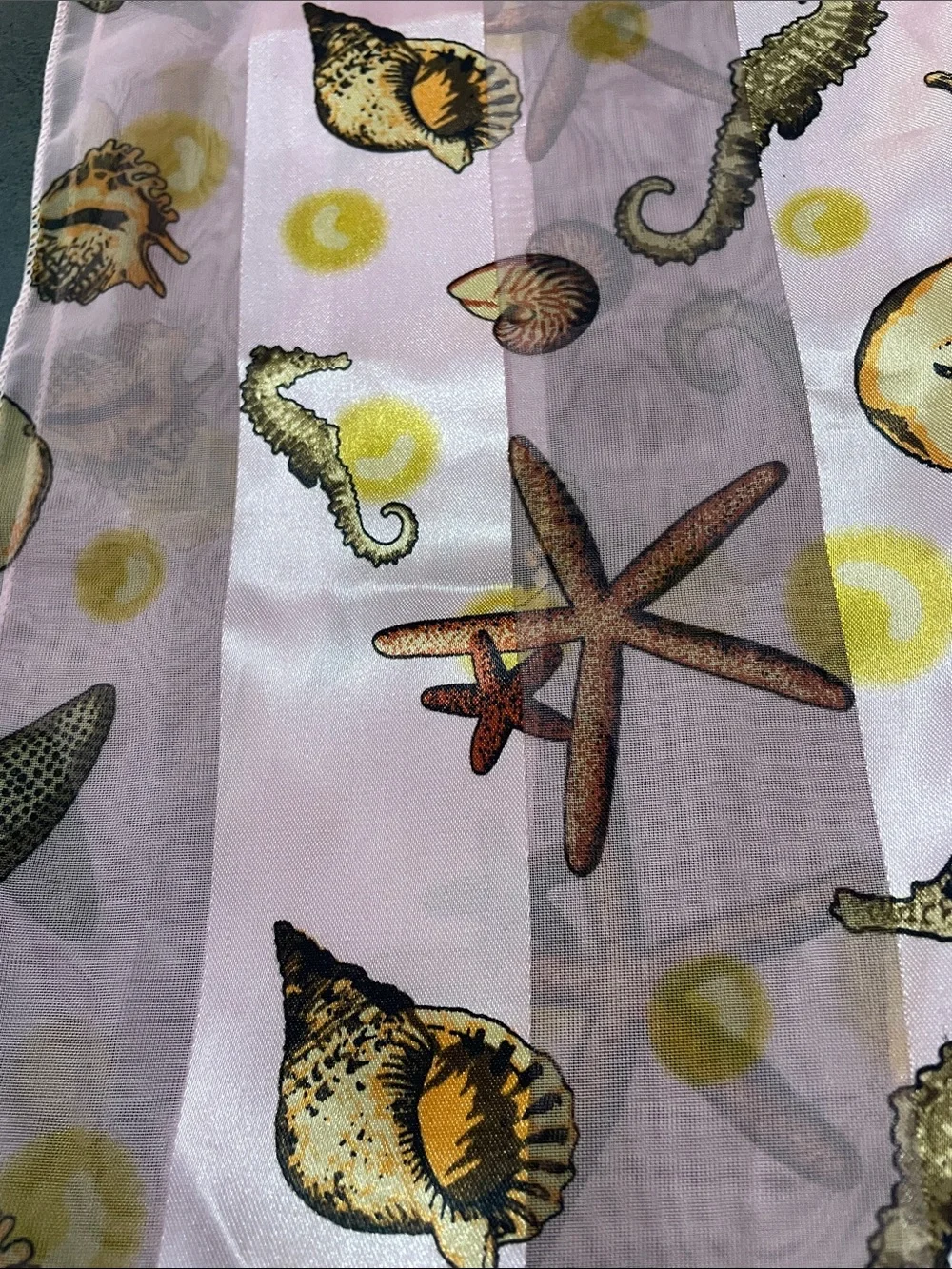 Seashell Pattern Pink Silky Table Runner or scarf approx 58x13 NWOT very pretty
